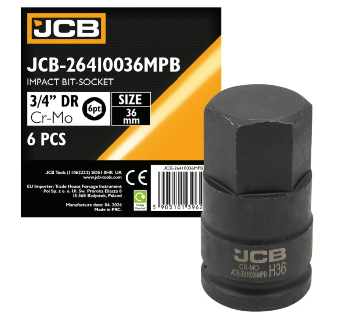 Головка-біта ударна HEX 3/4" 36 мм JCB Tools JCB-26410036MPB