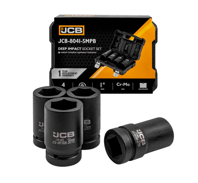Набір головок ударних глибоких 4 од. 1'' (6-гр.) (27, 32, 33, 36 мм) JCB Tools JCB-8041-5MPB