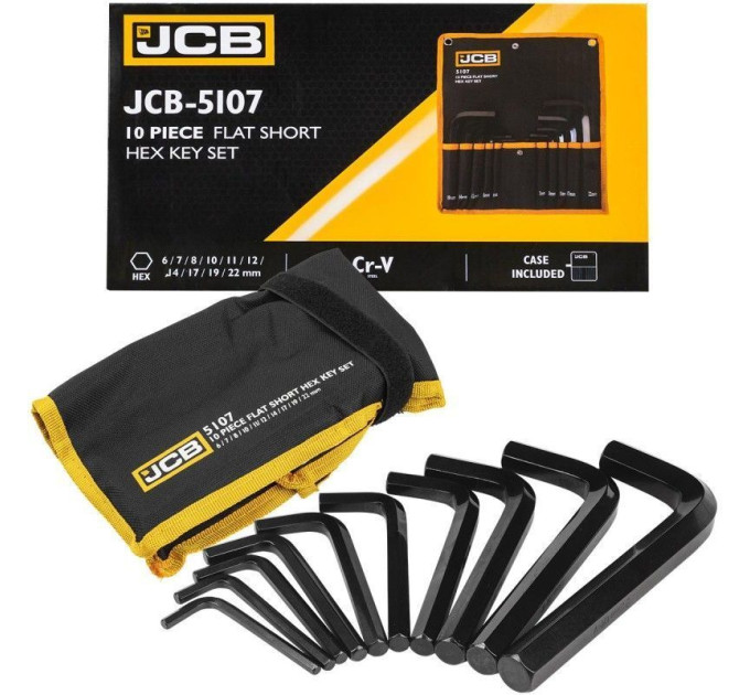Haбіp Г-подіб. ключів HEX 10 пр. (6-22 мм) в чохлі JCB Tools JCB-5107
