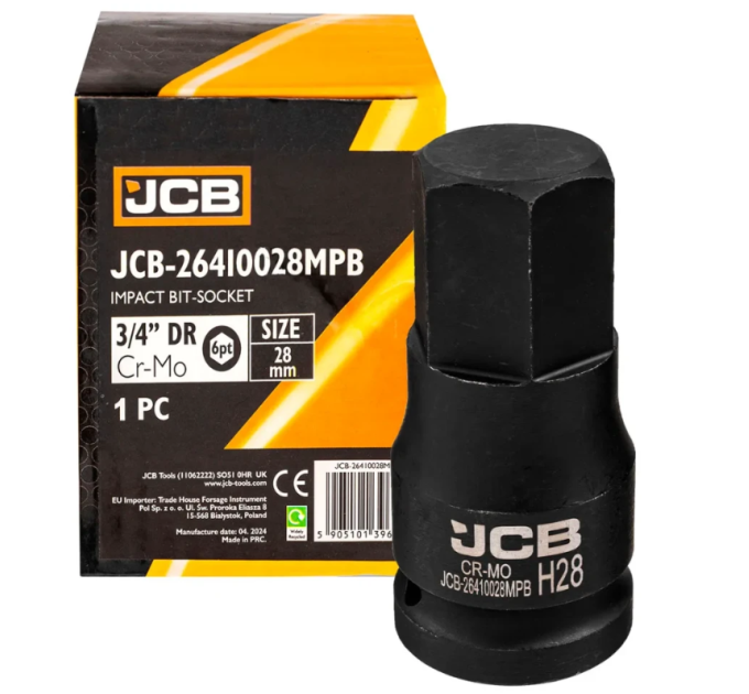 Головка-біта ударна HEX 3/4" 28 мм JCB Tools JCB-26410028MPB