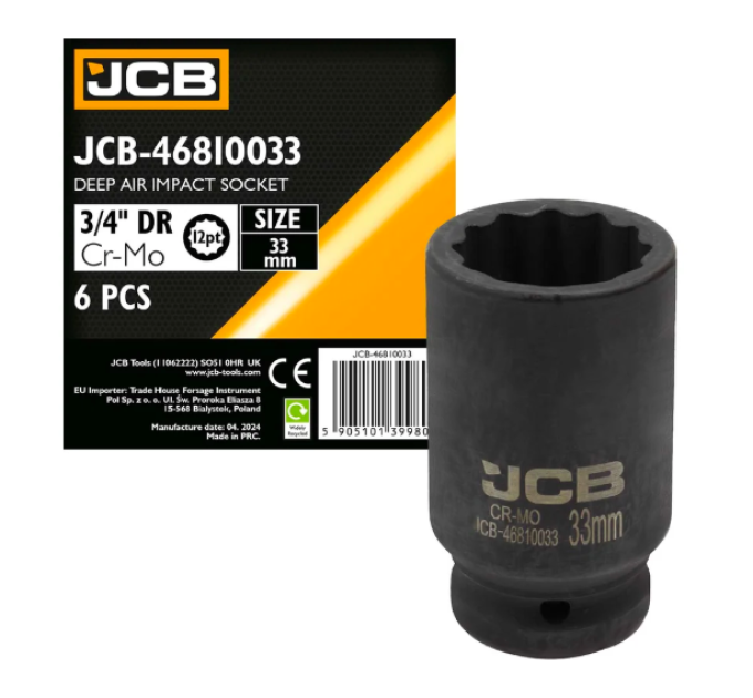 Головка торцева ударна глибока 3/4" 33 мм (12-гр.) JCB Tools JCB-46810033