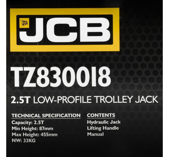 Домкрат підкатний гідравлічний низькопрофільний (87-455 мм) 2,5т JCB Tools JCB-TZ830018