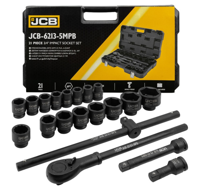 Набір інструментів ударних 21 пр. 3/4" (6-гр.) JCB Tools JCB-6213-5MPB