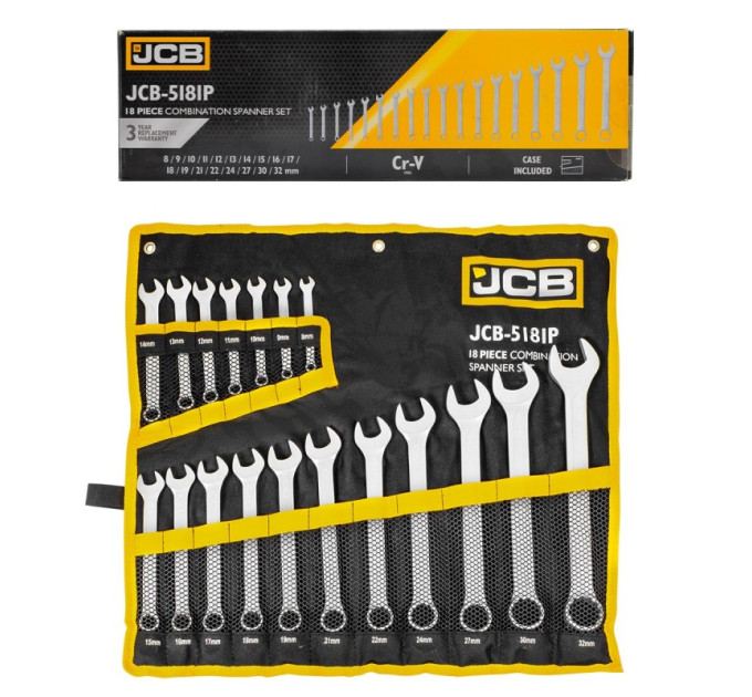 Набір ключів ріжково-накидних в чохлі 18 пр. (8-32 мм) JCB Tools JCB-5181P
