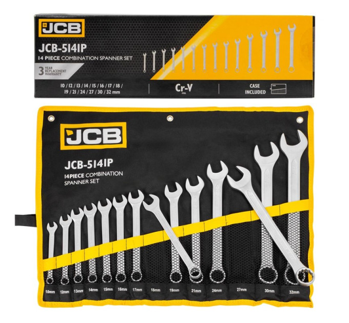 Набір ключів ріжково-накидних в чохлі 14 пр. (10-32 мм) JCB Tools JCB-5141P