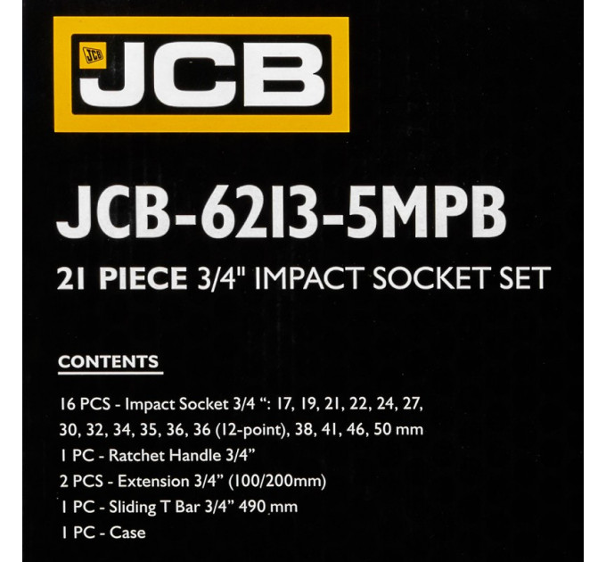 Набір інструментів ударних 21 пр. 3/4" (6-гр.) JCB Tools JCB-6213-5MPB