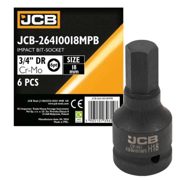 Головка-біта ударна HEX 3/4" 18 мм JCB Tools JCB-26410018MPB