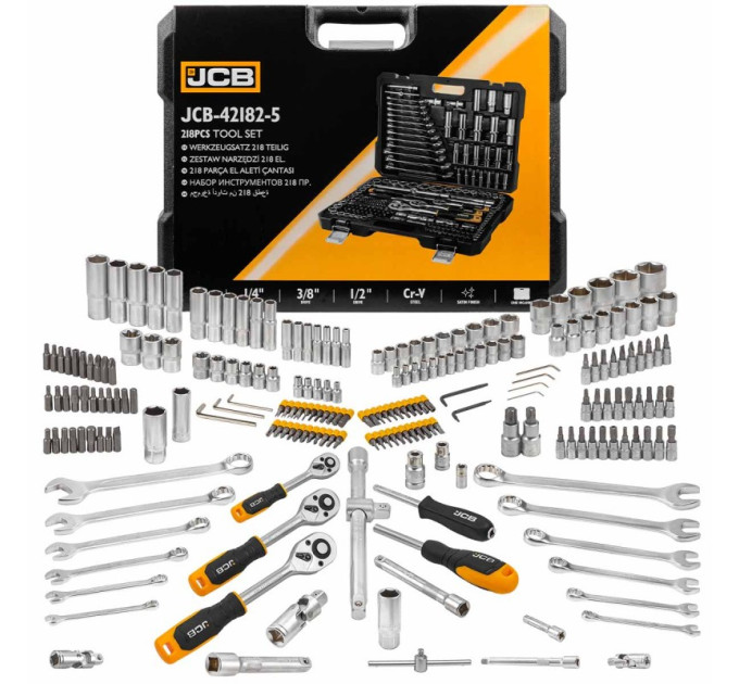 Набір інструменту комбінований 218 пр. 1/4", 3/8", 1/2" (6-гр.) (4-22 мм) JCB Tools JCB-42182-5