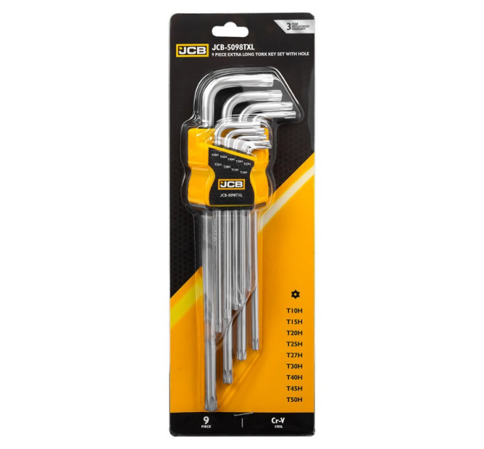 Haбіp Г-подіб. ключів подовжених з отвором TORX 9 пр. (T10H-T50H) JCB Tools JCB-5098TXL