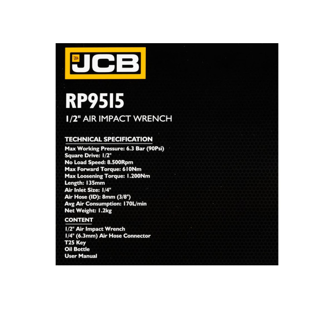 Гайковерт пневматичний 1/2" 610 Нм JCB Tools JCB-RP9515