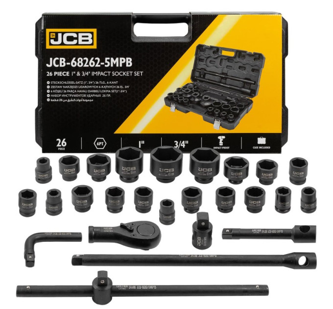 Набір інструментів ударних 26 пр. 3/4", 1" (6-гр.) JCB Tools JCB-68262-5MPB