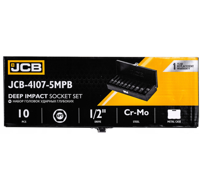 Набір головок глибоких ударних в металевому кейсі 10 од. 1/2" (6-гр.) JCB Tools JCB-4107-5MPB