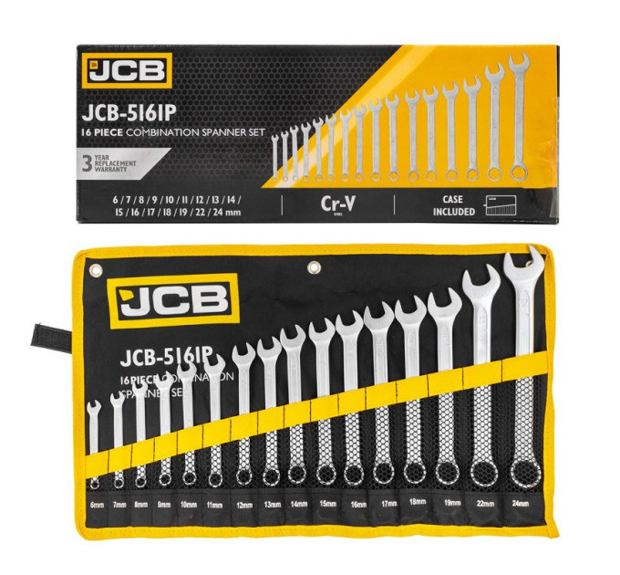 Набір ключів ріжково-накидних в чохлі 16 пр. (6-24 мм) JCB Tools JCB-5161P