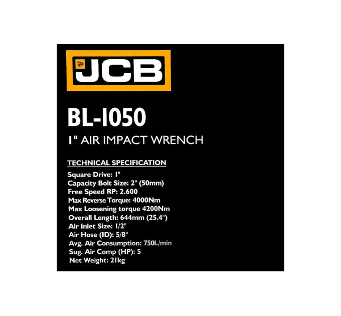 Гайковерт пневматичний 1" 4000 Нм JCB Tools JCB-BL-1050