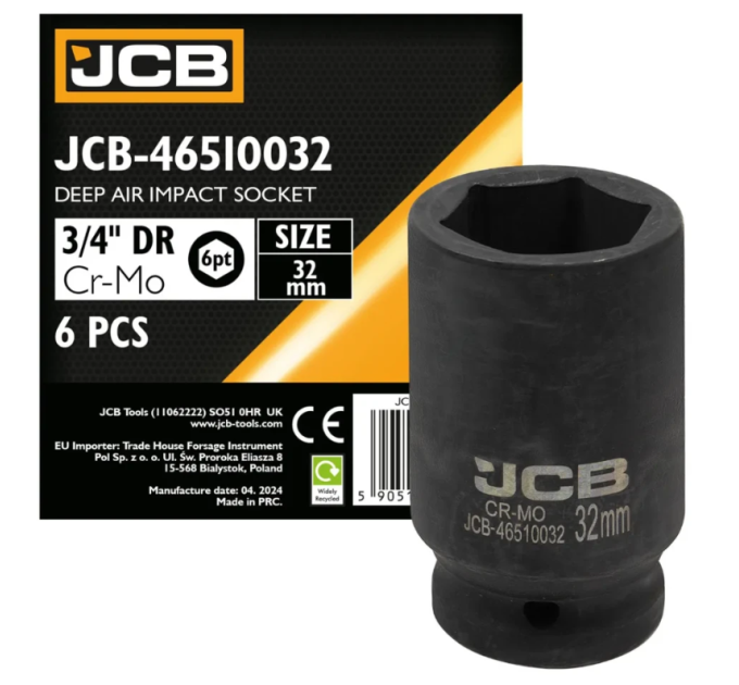 Гoлoвкa тopцeвa удapнa глибока 3/4" 32 мм (6-гранна) JCB Tools JCB-46510032