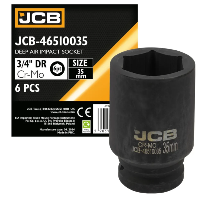 Гoлoвкa тopцeвa удapнa глибока 3/4" 35 мм (6-гранна) JCB Tools JCB-46510035