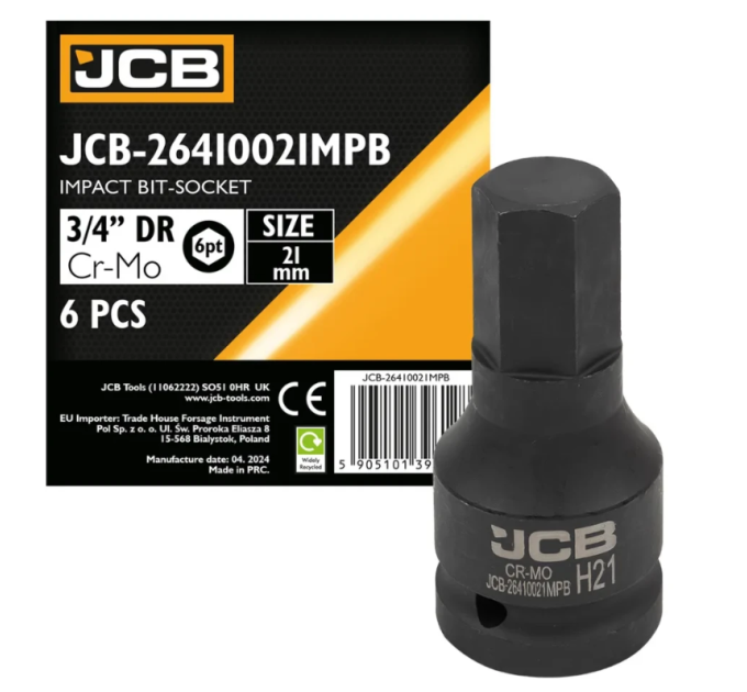 Головка-біта ударна HEX 3/4" 21 мм JCB Tools JCB-26410021MPB