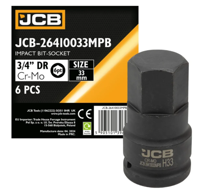 Головка-біта ударна HEX 3/4" 33 мм JCB Tools JCB-26410033MPB