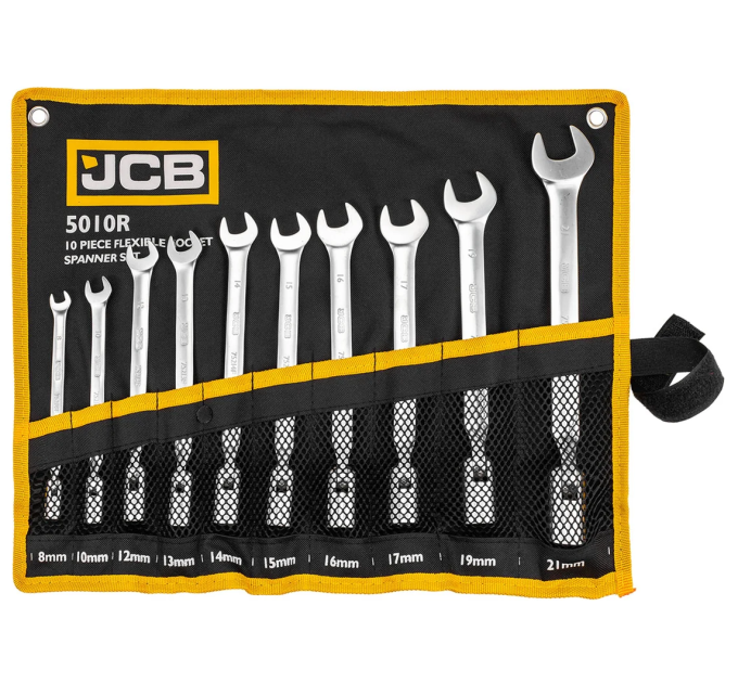Набір ріжково-шарнірних ключів 10 пр. в чохлі (8-21 мм) JCB Tools JCB-5010R