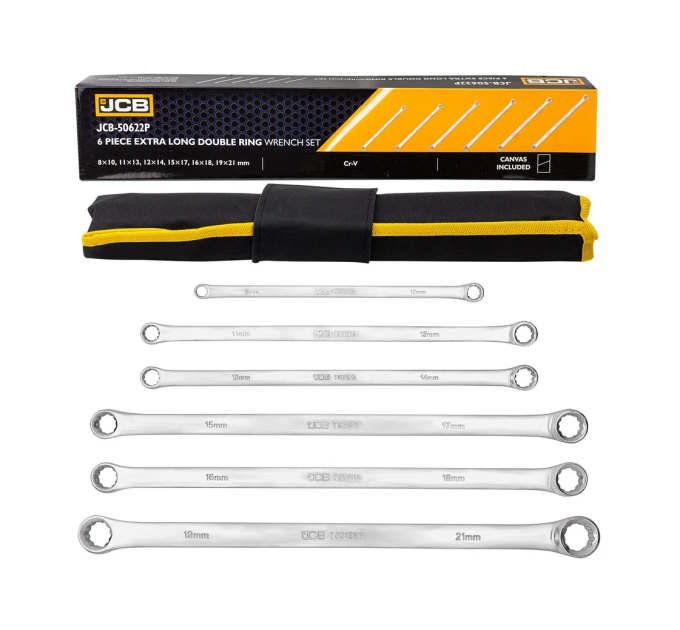 Набір накидних прямих подовжених ключів 6 пр. в чохлі (8-21 мм) JCB Tools JCB-50622P