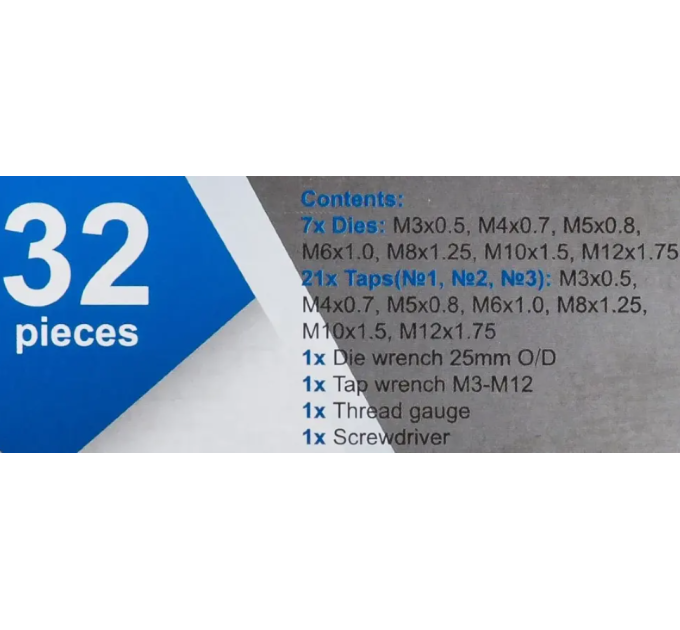 Набір метричних мітчиків та плашок 32 пр.(М3-М12) в металевому кейсі Scheppach SCH-M032-1