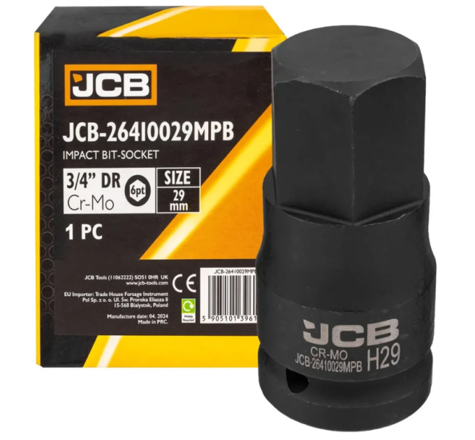 Головка-біта ударна HEX 3/4" 29 мм JCB Tools JCB-26410029MPB