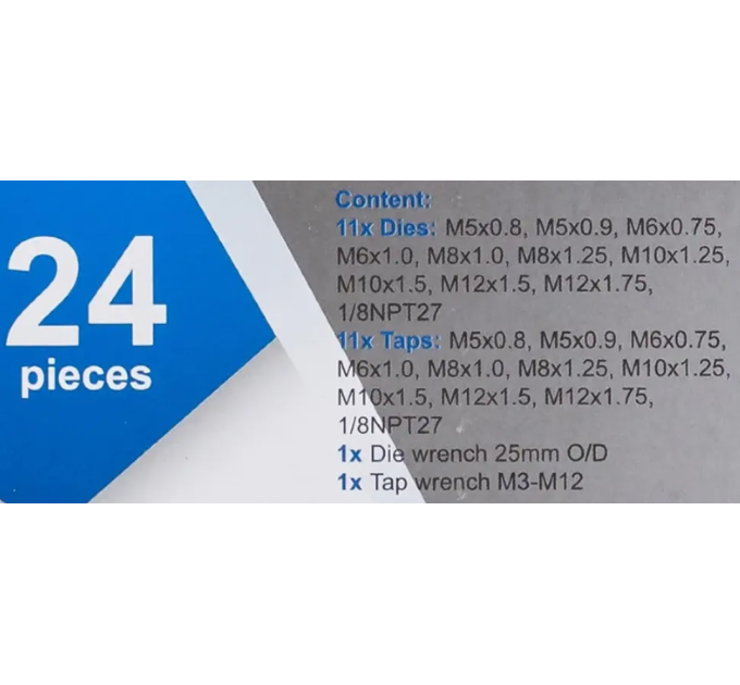 Набір метричних мітчиків та плашок 24 пр.(М5-М12) в металевому кейсі Scheppach SCH-M024-1