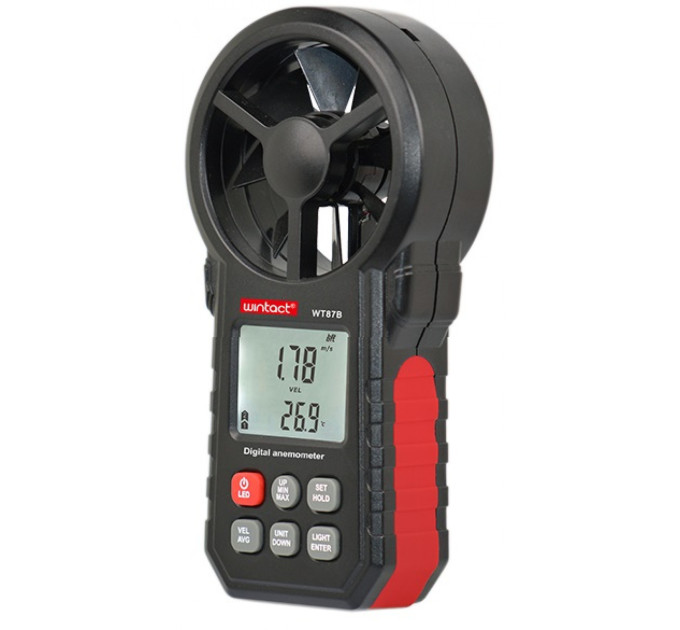 Анемометр крыльчатый USB, Bluetooth 0,3-30м/с, -10-45°C WINTACT WT87B