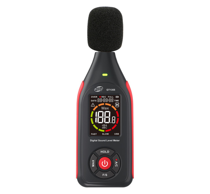 Цифровой шумомер, цв дисплей, фильтр А/С, USB BENETECH GT1355
