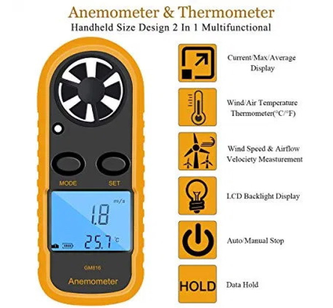 Цифровой анемометр 0,1-30м/с, -10-45°C BENETECH GM816