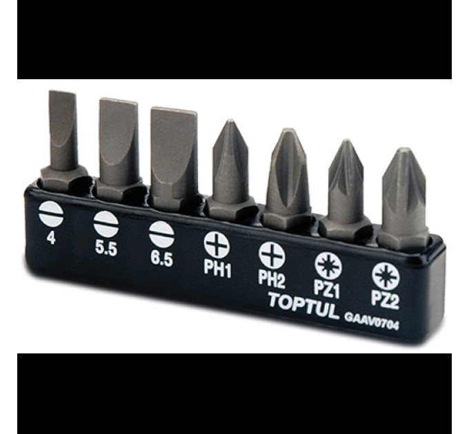 Набор бит TOPTUL 1/4" 7ед. (SL: 4*0.5, 5.5*1, 6.5*1.2; PH1, PH2; PZ1, PZ2) GAAV0704
