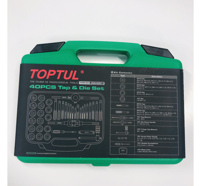 Набор резьбонарезного инструмента TOPTUL 40 ед. М3-М12 JGAI4001