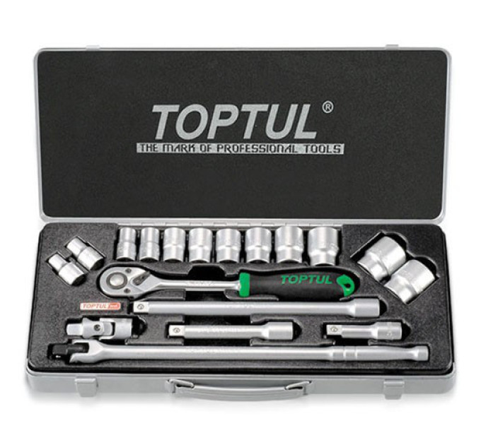 Набор головок с трещоткой TOPTUL 1/2" 18ед. (6-гр.) GCAD1802