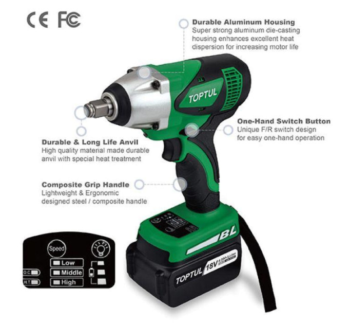 Електрогайковерт ударний TOPTUL 1/2" 500Nm 3000об/хв KPAA1650E