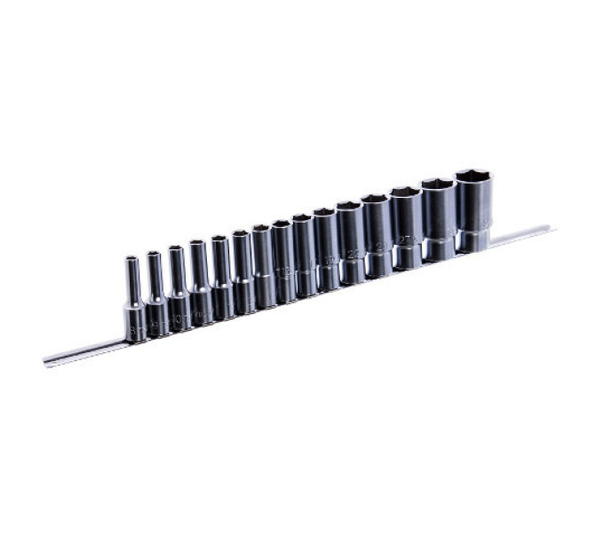 Длинные торцевые головки на планке TOPTUL 1/2" 15ед. 8-32мм GAAQ1607U