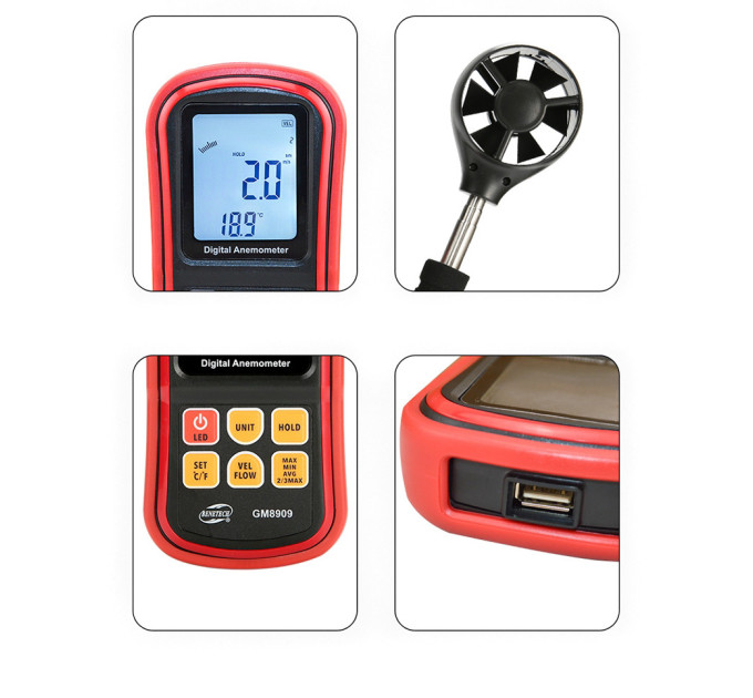 Анемометр (измеритель потока воздуха) 0,3-45м/с, 0-45°C BENETECH GM8909