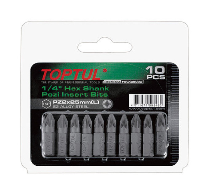 Набір викруточних насадок TOPTUL 1/4" L25мм PZ1 10ед. FSCA0801G