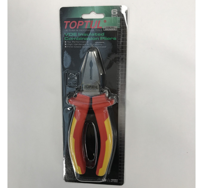 Пассатижи электрика 6" изолированные 1000V VDE TOPTUL DGCA2206