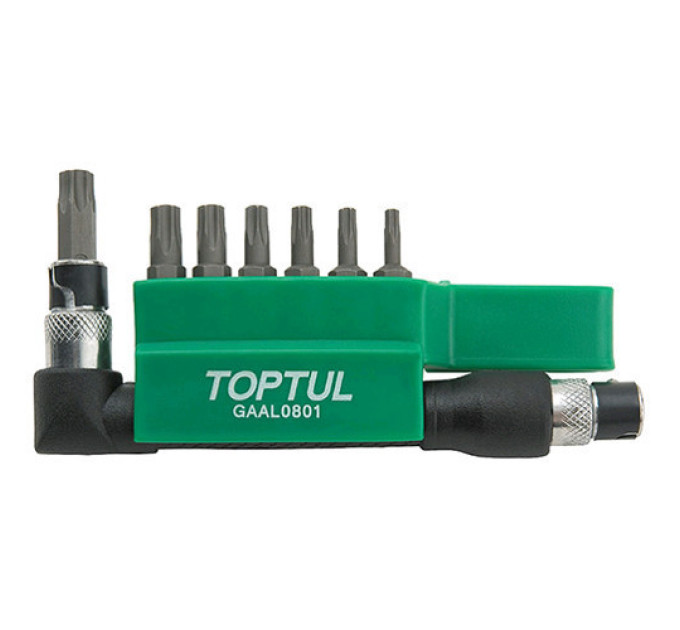 Набор бит TORX TOPTUL 1/4" T10H-T40H + Г-обр. переходник 8ед. GAAL0801