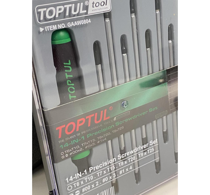 Набір викруток для точних робіт 14 в 1 TOPTUL (T5-T20,PH,SL)