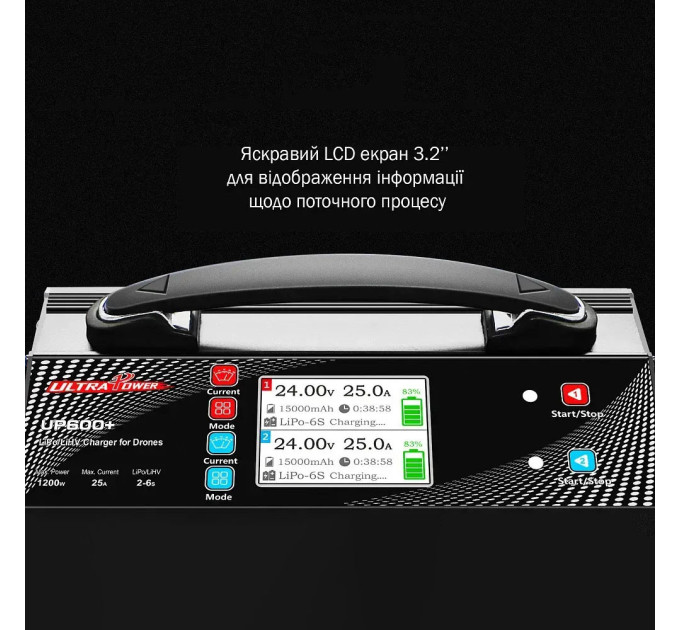 Зарядное устройство 2-канальное 24В 25А 2-6S LiPo/LiHV 1200Вт 220В (UP600+) ULTRA POWER PROTESTER UP600PLUS