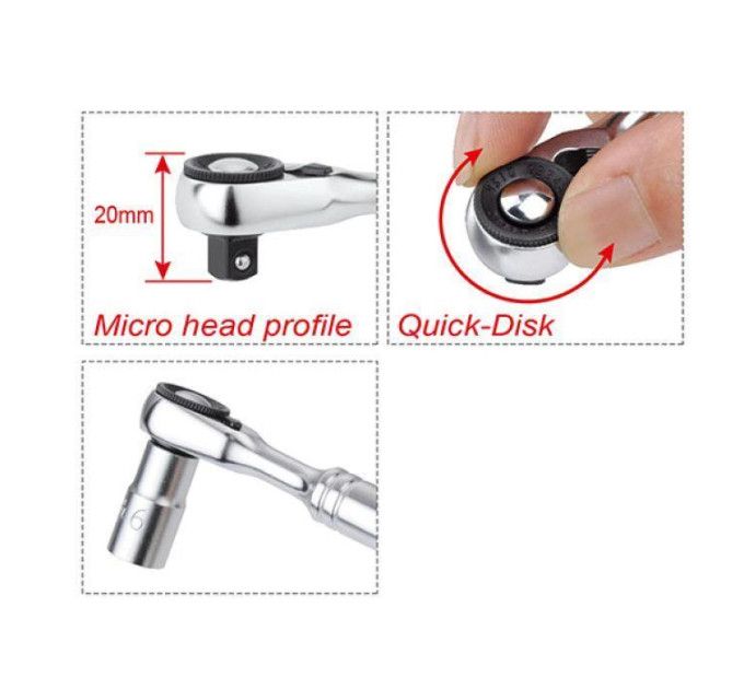 Трещотка мини 1/4" TOPTUL 60 зубцов, быстрый диск CHDU0801