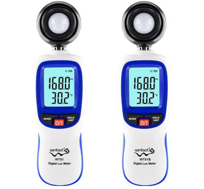 Цифровой люксметр (измеритель освещенности + термометр) Bluetooth 200000 Lux WINTACT WT81B