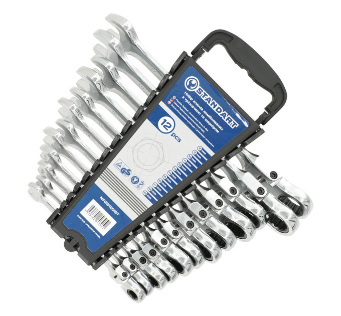 Набор ключей комбинированных с трещоткой и шарниром 8-19мм 12ед. на холдере СТАНДАРТ NFGW1201ST