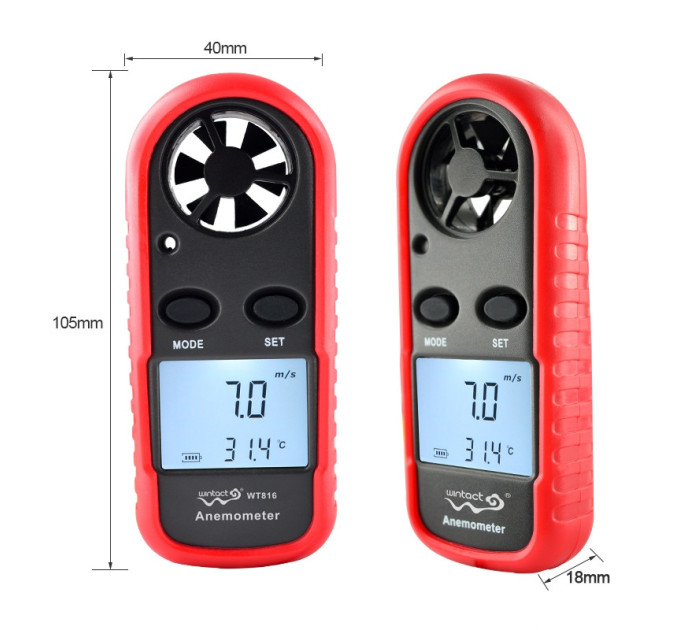 Анемометр цифровой 0,1-30м/с, -10-45°C WINTACT WT816