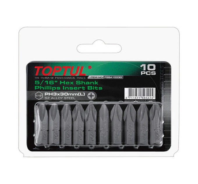 Набор насадок отверточных TOPTUL 5/16" L30мм PH3 10ед. FSBA1003G