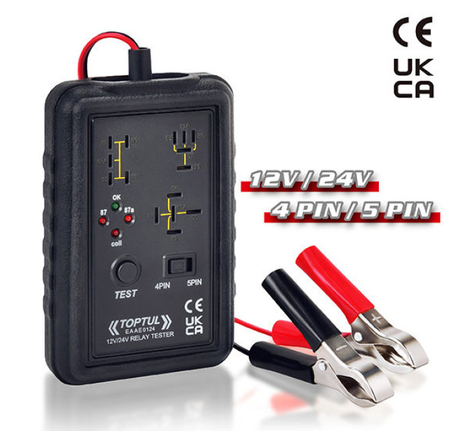Тестер автомобильных реле 12V / 24V, 4-pin / 5-pin TOPTUL EAAE0124