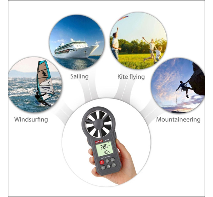 Анемометр крыльчатый USB, Bluetooth 0,3-30м/с, -10-45°C WINTACT WT87B
