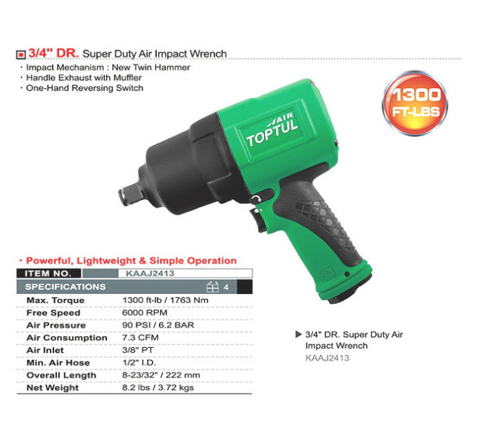 Гайковерт пневматический TOPTUL 3/4" 1763N/m 6000об/мин KAAJ2413