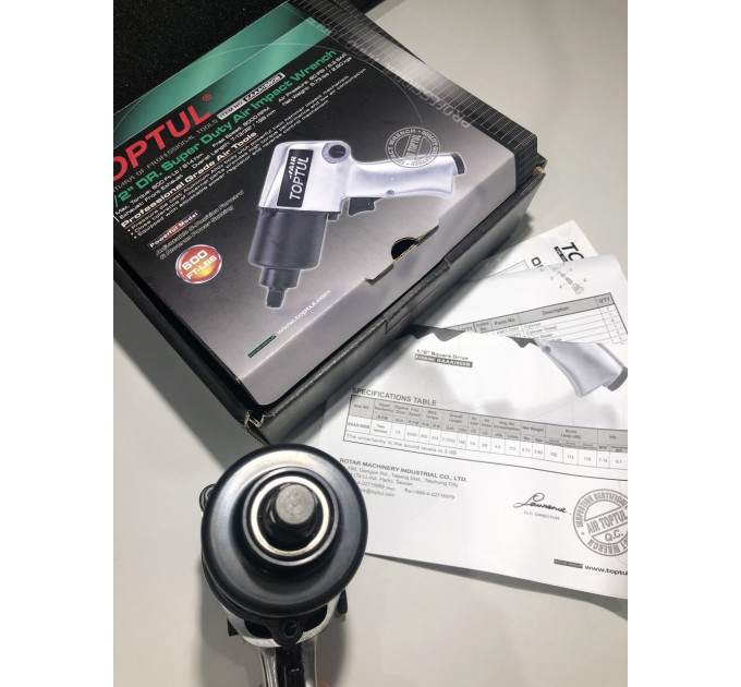 Гайковерт для автосервиса пневматический 1/2" 814N/m 8000об/мин TOPTUL KAAA1660B